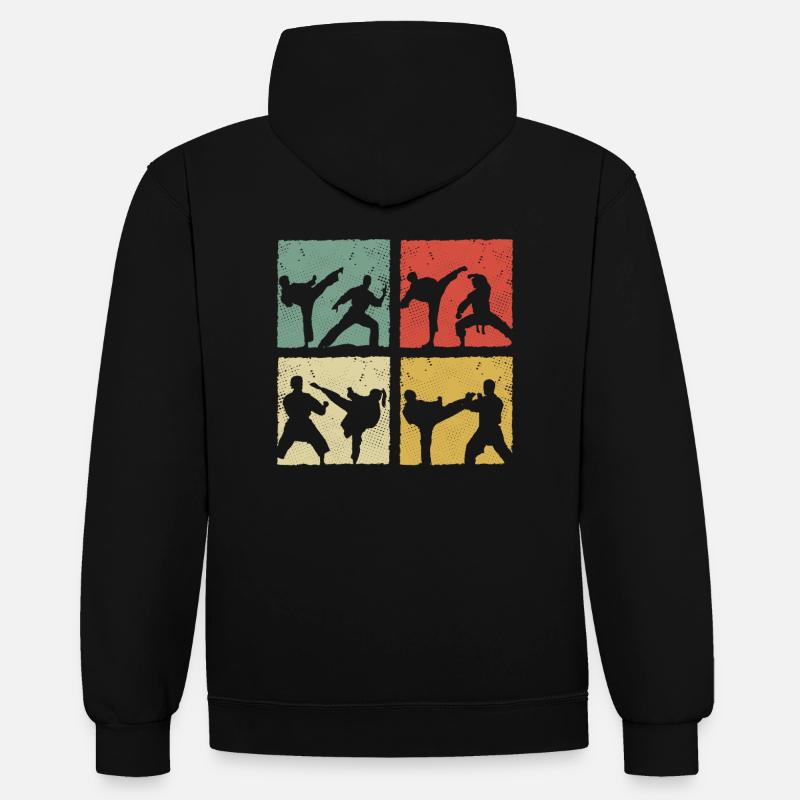 Karaté - Sweat à capuche contrasté - noir/gris chiné