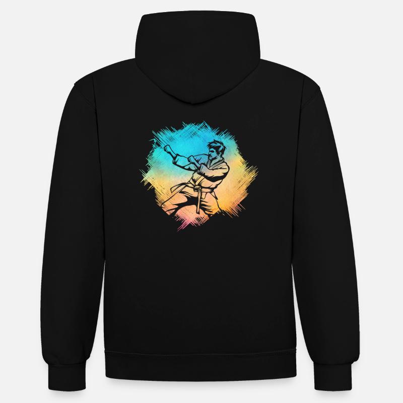 Karaté - Sweat à capuche contrasté - noir/gris chiné