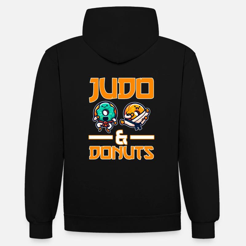 Judo et beignets - Sweat à capuche contrasté - noir/gris chiné