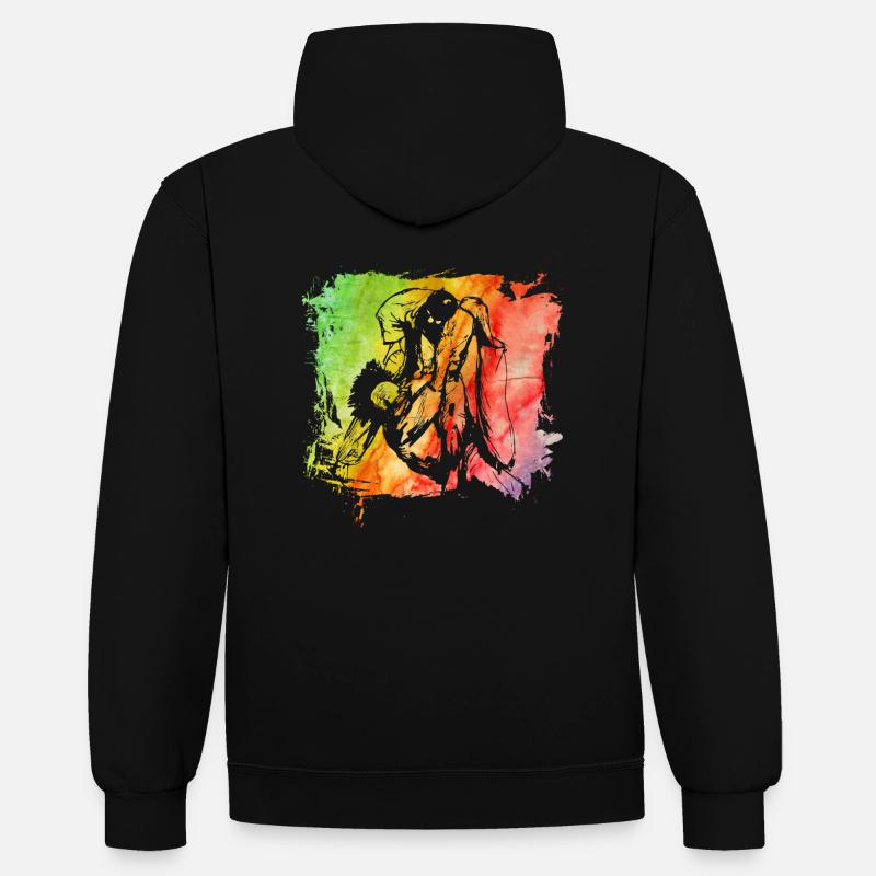 Judo - Sweat à capuche contrasté - noir/gris chiné