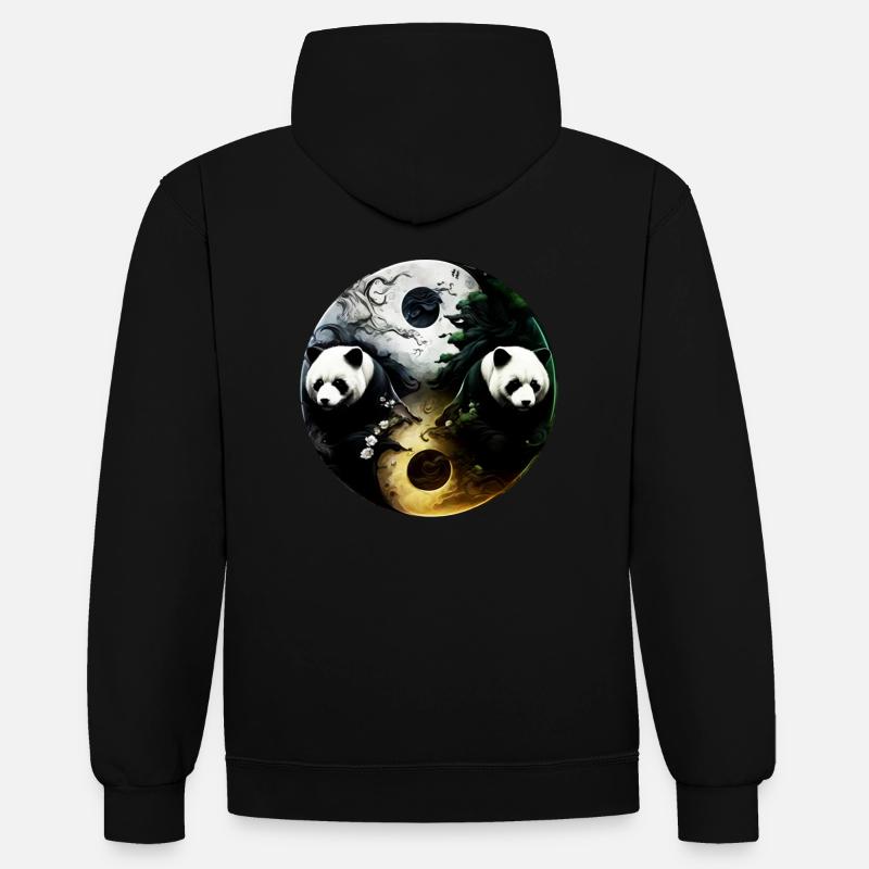 Yin Yang Panda - Sweat à capuche contrasté - noir/gris chiné