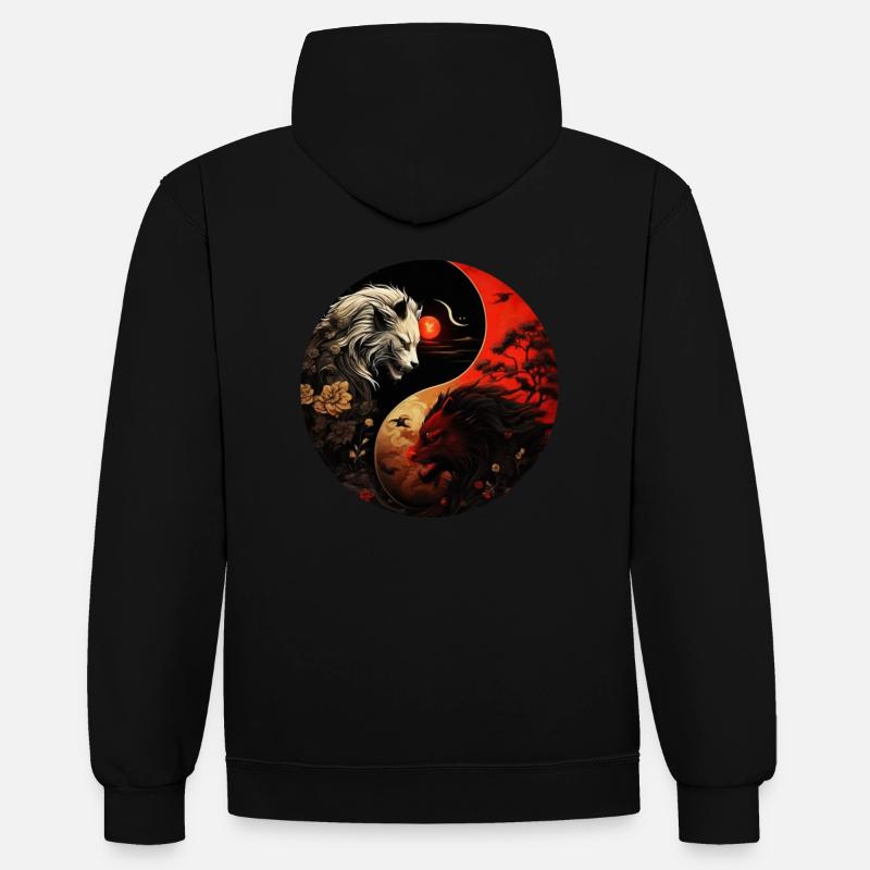 Yin Yang - Sweat à capuche contrasté - noir/gris chiné