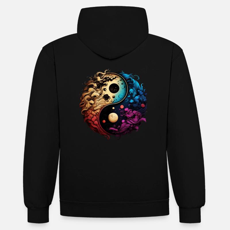 Yin Yang - Sweat à capuche contrasté - noir/gris chiné