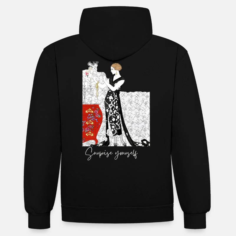 Art Deco 01 - Sweat à capuche contrasté - noir/gris chiné