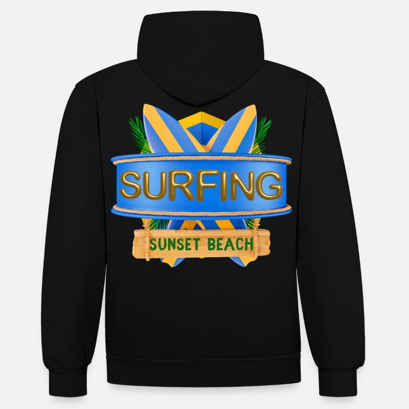 Hawaï, Surf, Sunset Beach - Sweat à capuche contrasté - noir/gris chiné