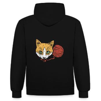 Katze Garn Häkeln - Kontrast-Hoodie - Schwarz/Grau meliert - Hinten - Anna (173cm)