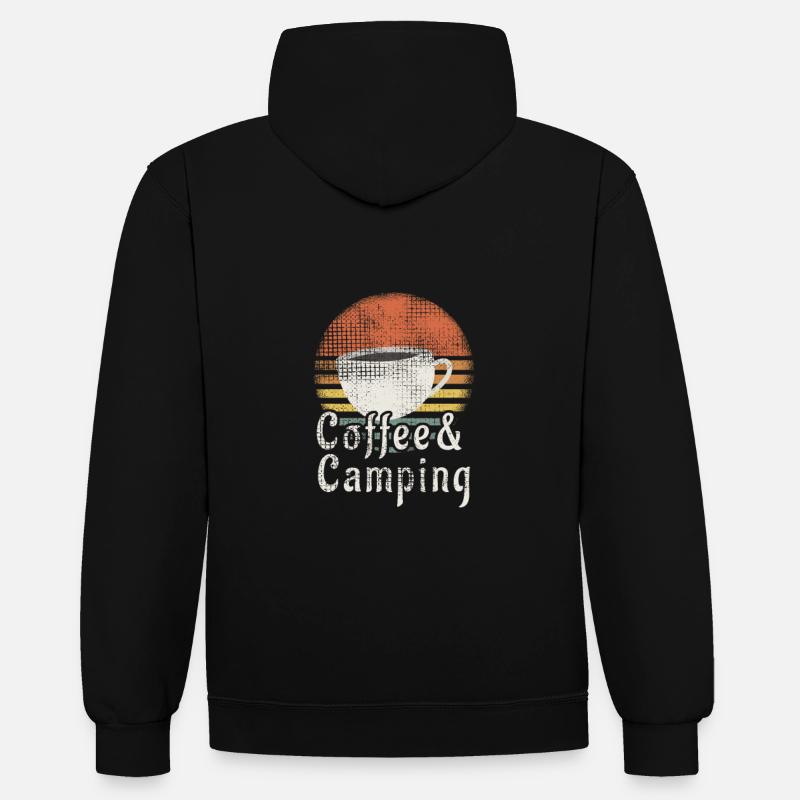 Camping Coffee Design - Sweat à capuche contrasté - noir/gris chiné