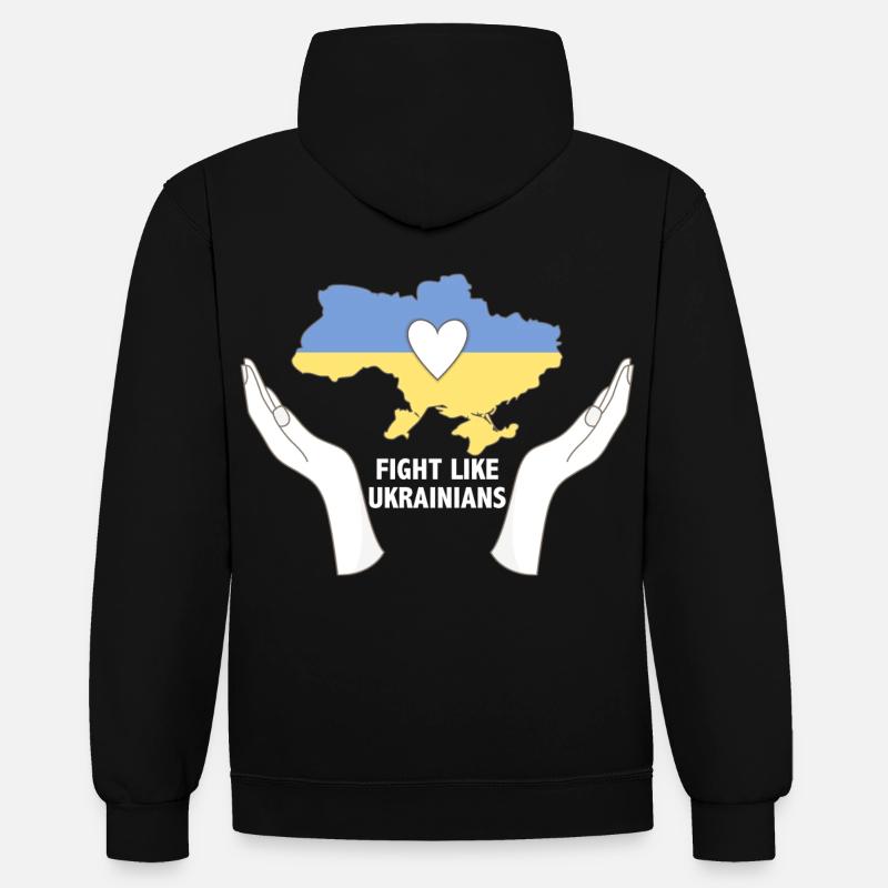 Combattez comme les Ukrainiens - Sweat à capuche contrasté - noir/gris chiné