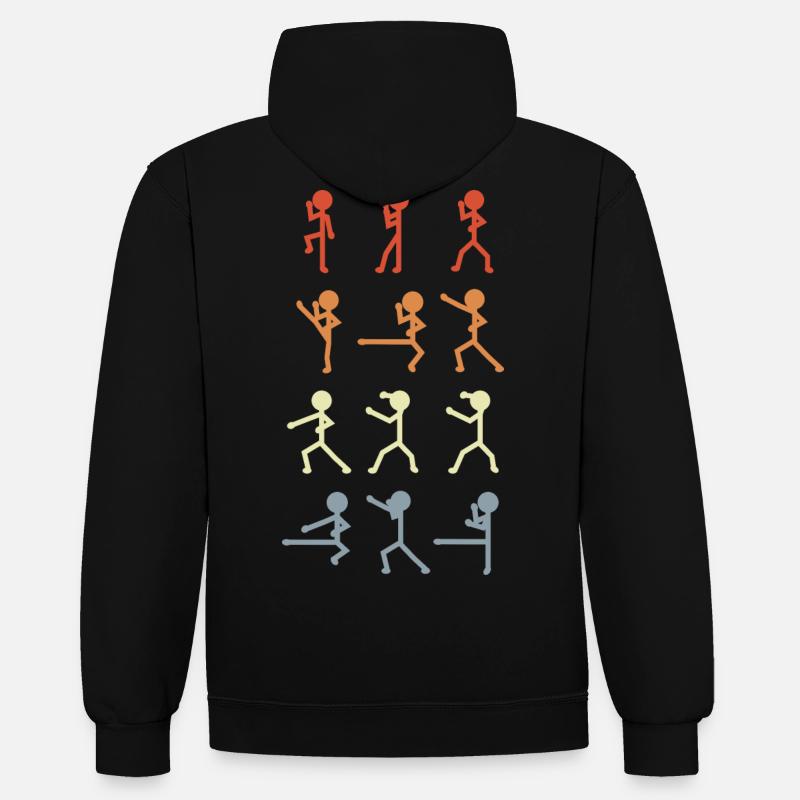 Figurines de karaté drôles - Sweat à capuche contrasté - noir/gris chiné