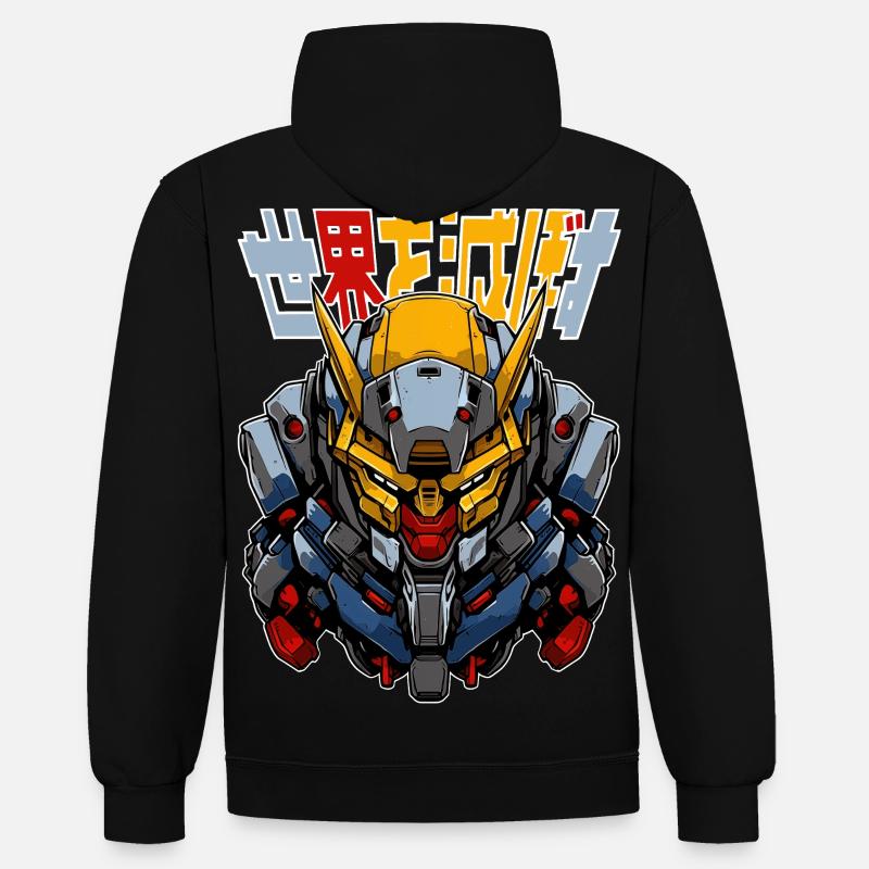 Robots d’anime ! - Sweat à capuche contrasté - noir/gris chiné