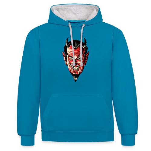 Halloween Red Devil Head Smirking Scary Horror - Contrast hoodie
