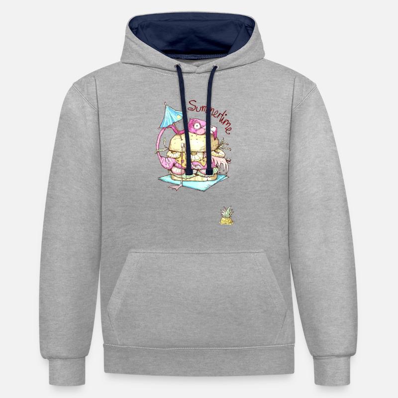 Flamingo Burger - Été - Sweat à capuche contrasté - gris chiné/bleu marine