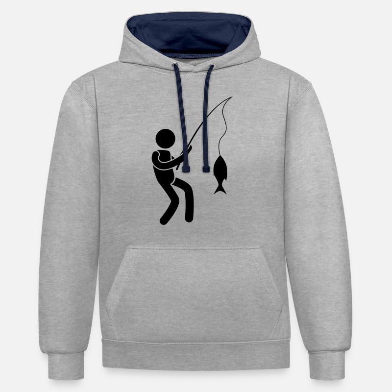 Pêche pêche homme pêche - Sweat à capuche contrasté - gris chiné/bleu marine