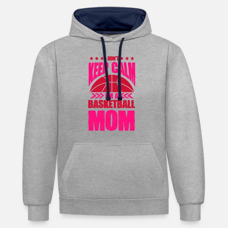 Basket keep calm maman - Sweat à capuche contrasté - gris chiné/bleu marine