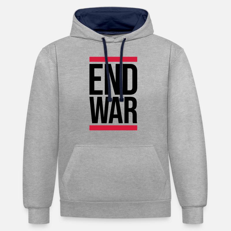 End War Stop - Kontrast-Hoodie - Grau meliert/Navy