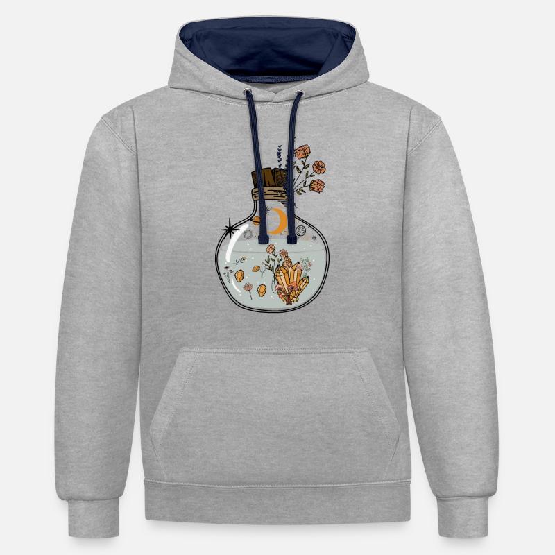 Rétro Mystique et Céleste - Sweat à capuche contrasté - gris chiné/bleu marine