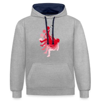 Fallrückzieher Fußball Fußballer Elfmeter Spieler - Kontrast-Hoodie - Grau meliert/Navy - Vorne - Liana (172cm) & Jaron (178cm)