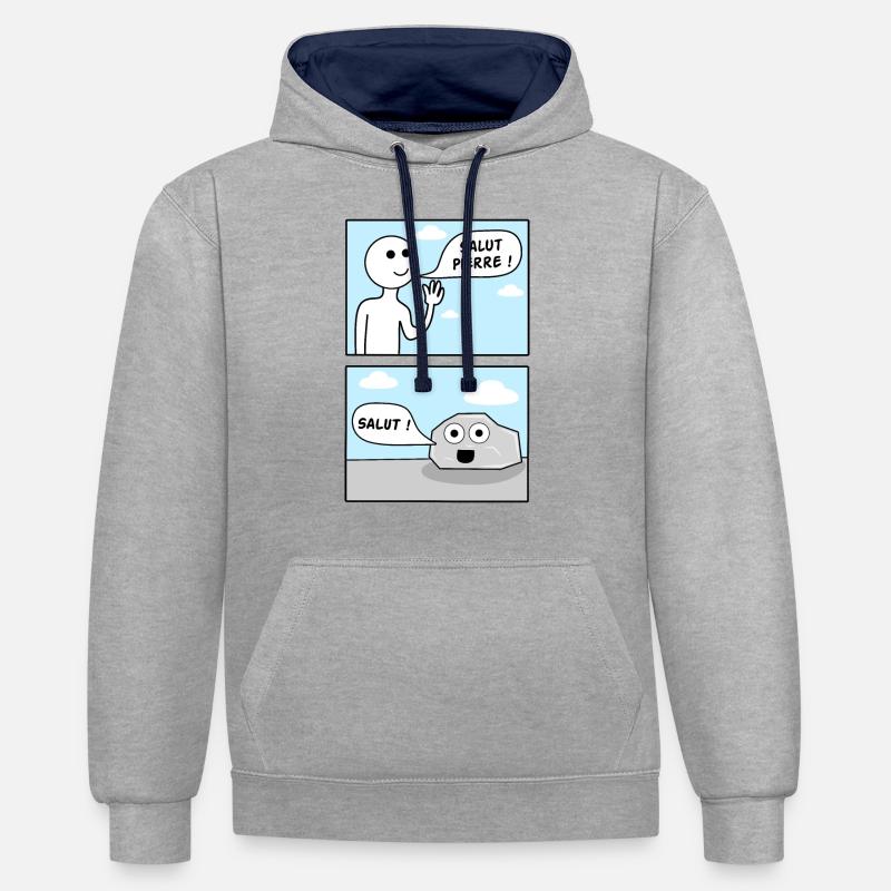 Hi Peter! Stone pun - Contrast hoodie - heather grey/navy