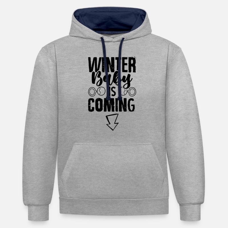 Le bébé d’hiver arrive - Sweat à capuche contrasté - gris chiné/bleu marine