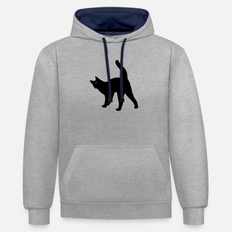 Chat chat - Sweat à capuche contrasté - gris chiné/bleu marine