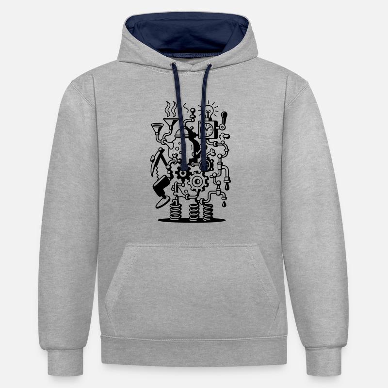 Machine folle - Sweat à capuche contrasté - gris chiné/bleu marine