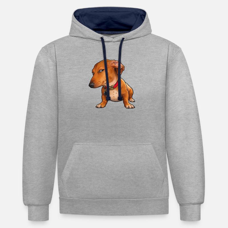 Regard de côté du teckel lundi - Sweat à capuche contrasté - gris chiné/bleu marine