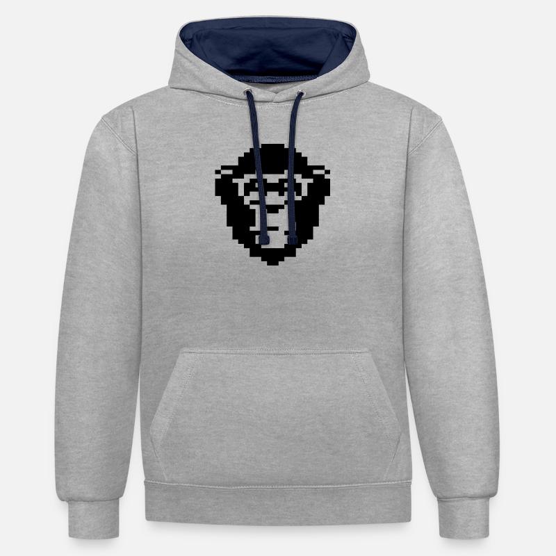 Conception du visage de singe pixelisé - Sweat à capuche contrasté - gris chiné/bleu marine