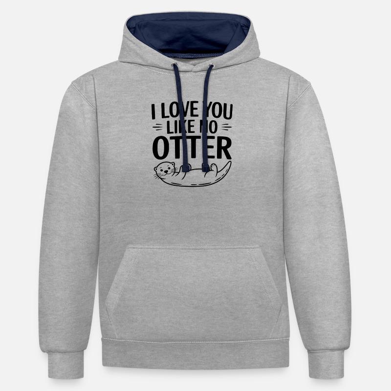 Je t’aime comme aucune loutre - Sweat à capuche contrasté - gris chiné/bleu marine