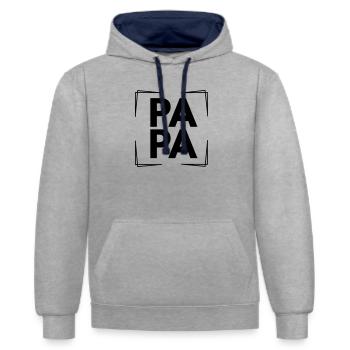 Papa - Sweat à capuche contrasté - gris chiné/bleu marine - Devant - Liana (172cm) & Jaron (178cm)