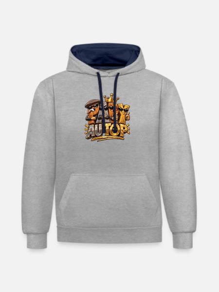 Opa oben - Kontrast-Hoodie - Grau meliert/Navy