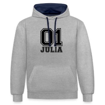 Julia - Nom - Sweat à capuche contrasté - gris chiné/bleu marine - Devant - Liana (172cm) & Jaron (178cm)