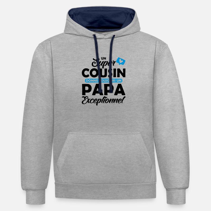 super cousin - papa exceptionnel - Sweat à capuche contrasté - gris chiné/bleu marine