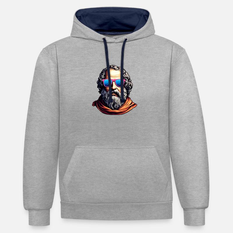 Buste Philosophe Rétro - Sweat à capuche contrasté - gris chiné/bleu marine