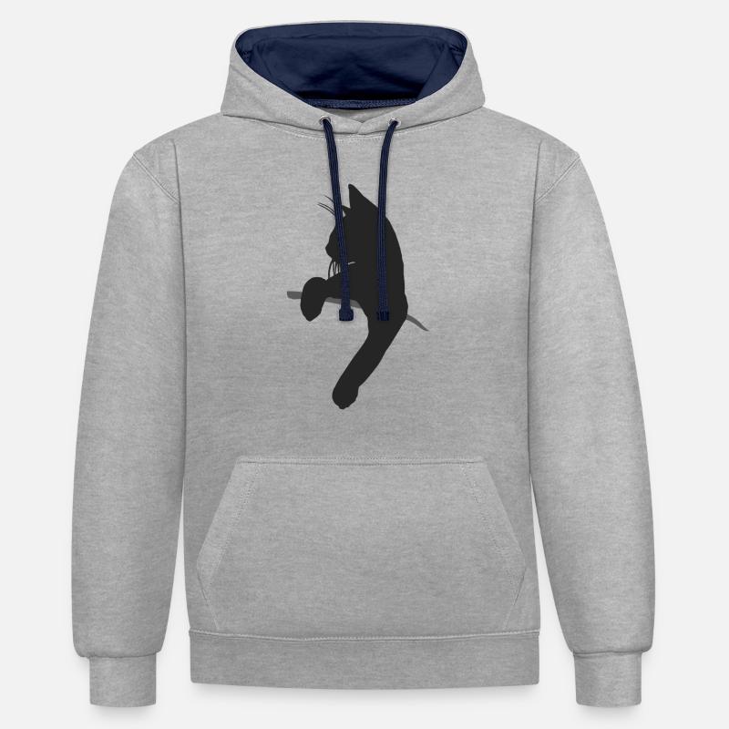 Chat drôle dans le sac - Sweat à capuche contrasté - gris chiné/bleu marine