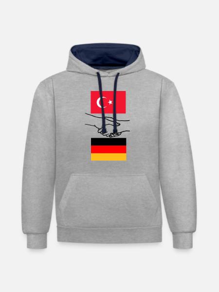 Türkei & Deutschland - Kontrast-Hoodie - Grau meliert/Navy