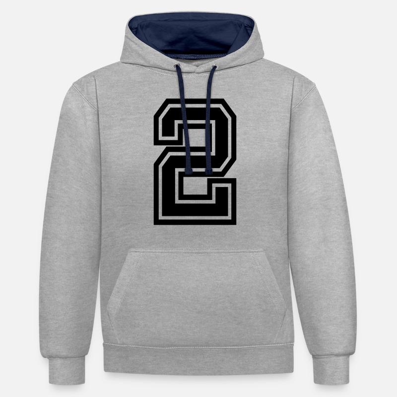 2 - Sweat à capuche contrasté - gris chiné/bleu marine