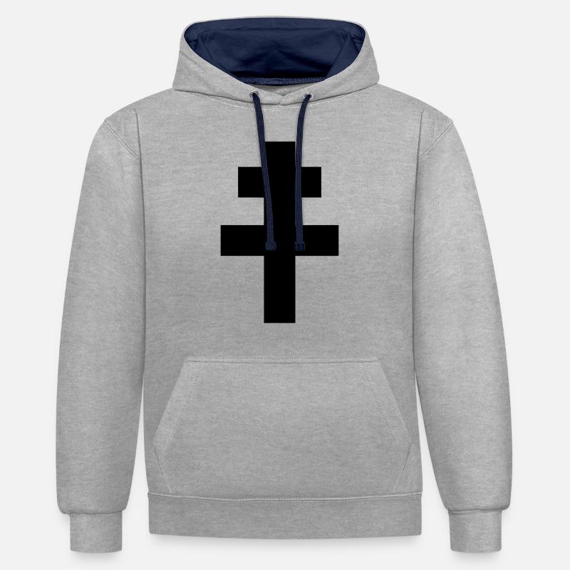 Croix de Lorraine - Sweat à capuche contrasté - gris chiné/bleu marine