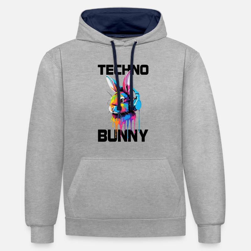 Lapin Techno - Sweat à capuche contrasté - gris chiné/bleu marine