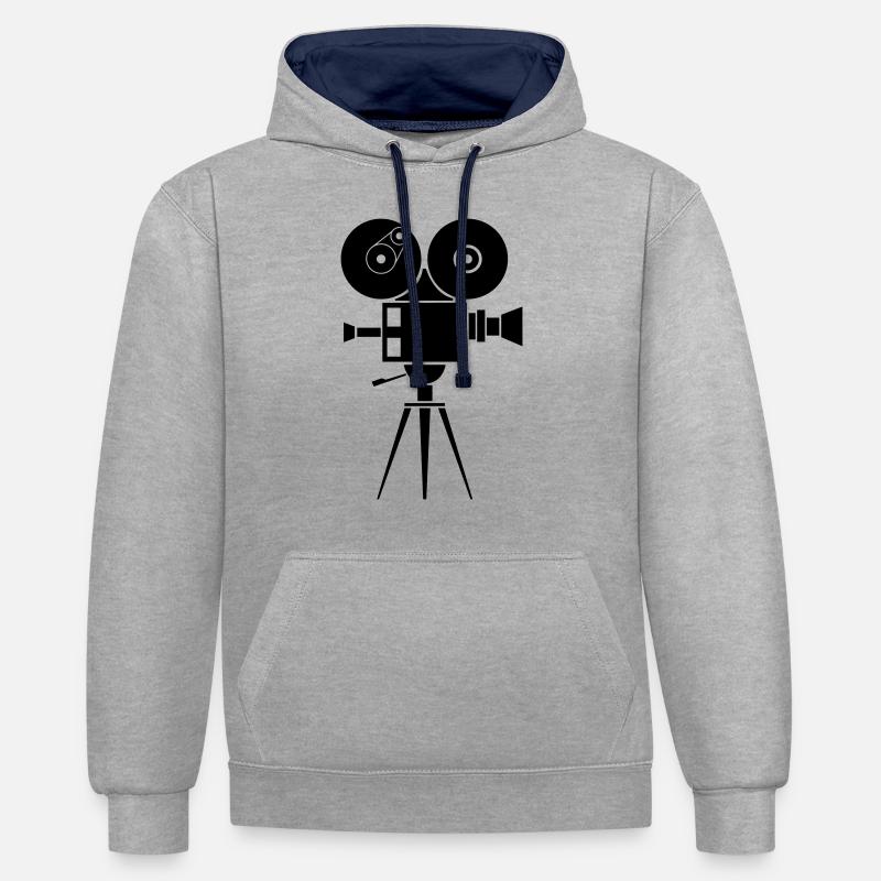 caméra - Sweat à capuche contrasté - gris chiné/bleu marine