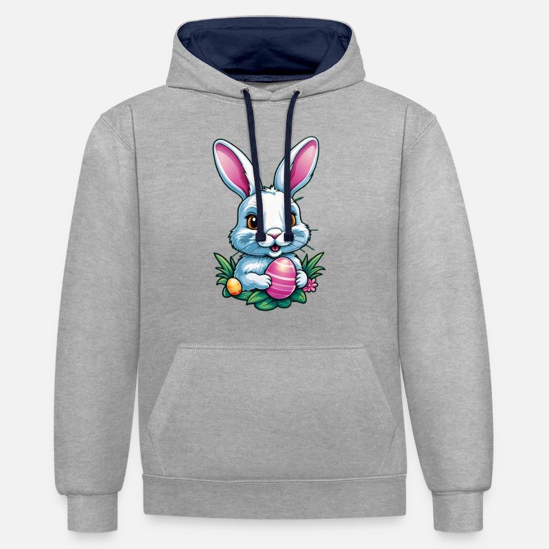 Lapin de Pâques - Sweat à capuche contrasté - gris chiné/bleu marine