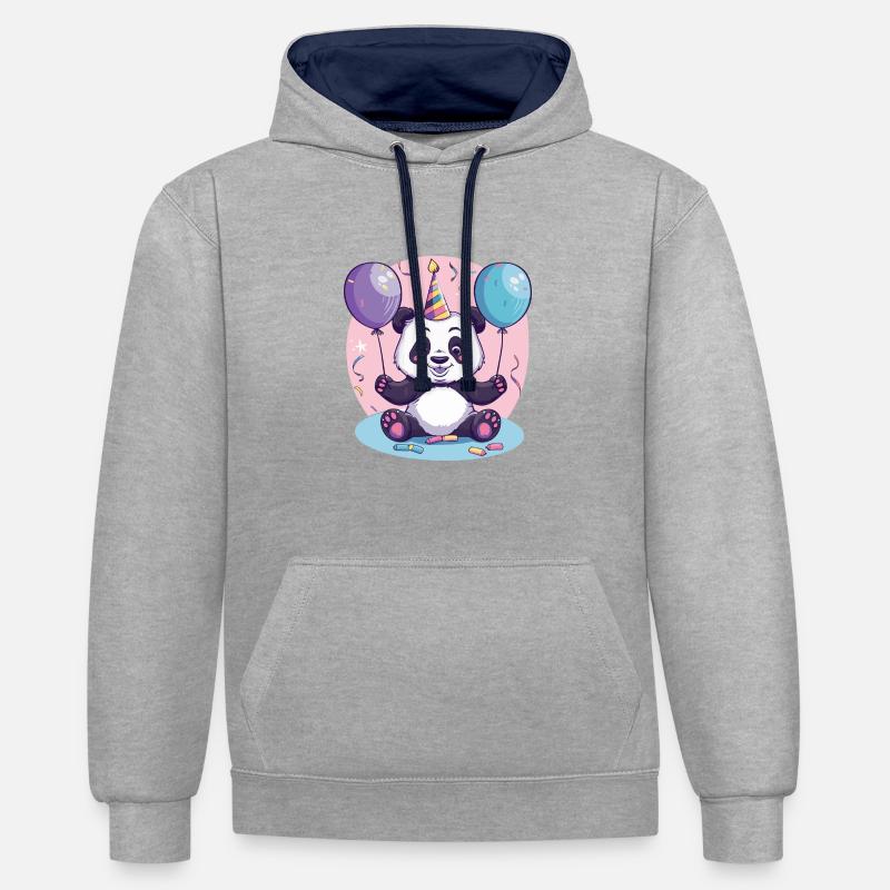 Panda Anniversaire Bande Dessinée - Sweat à capuche contrasté - gris chiné/bleu marine