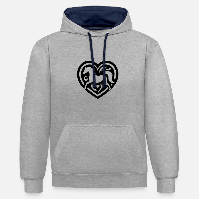 Cheval dans l’âme - Sweat à capuche contrasté - gris chiné/bleu marine