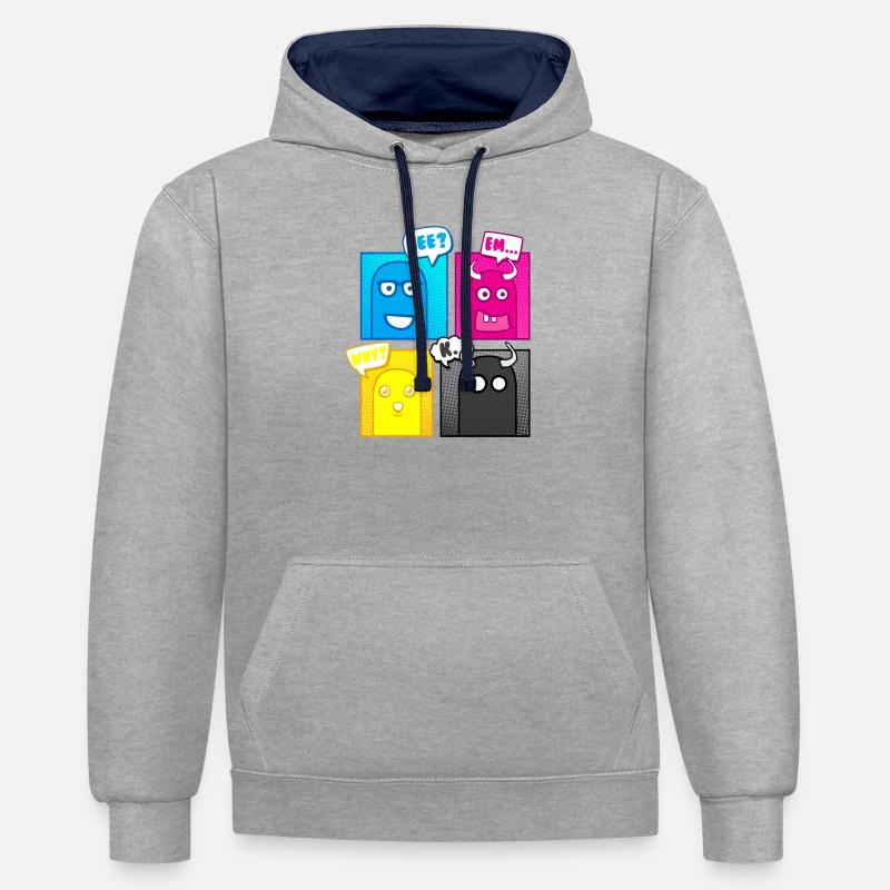 Petits monstres (Pop Art) 02 - Sweat à capuche contrasté - gris chiné/bleu marine