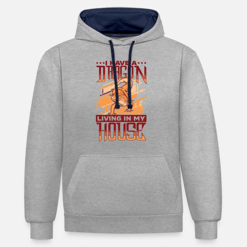 Léopards lézards Reptiles Terrarium - Sweat à capuche contrasté - gris chiné/bleu marine
