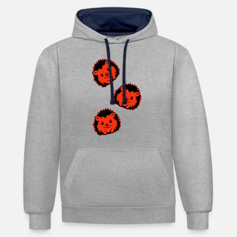 Hedgehog Comic Cute - Contrast hoodie - heather grey/navy