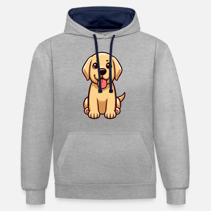 Petit labrador - Sweat à capuche contrasté - gris chiné/bleu marine
