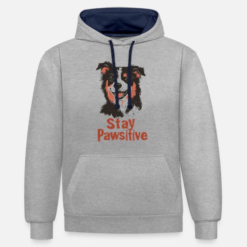 Restez Pawsitive - Sweat à capuche contrasté - gris chiné/bleu marine