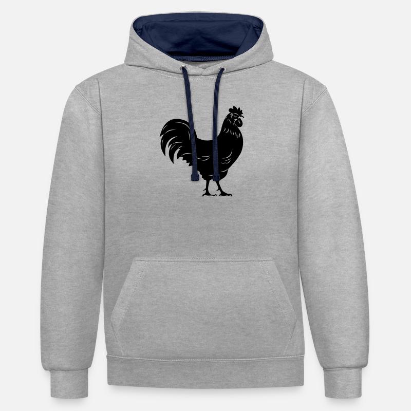 Coq noir transparent Image d’ombre - Sweat à capuche contrasté - gris chiné/bleu marine