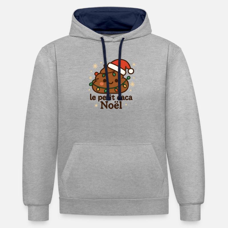 Petit cacao Noël éclairé avec guirlande - Sweat à capuche contrasté - gris chiné/bleu marine