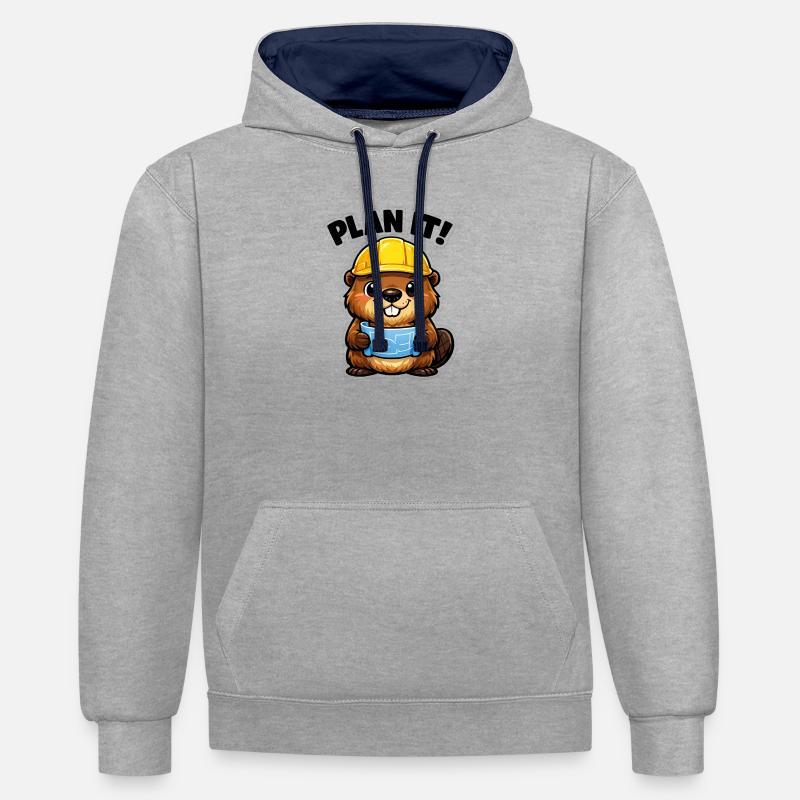 Bauheld Beaver avec Plan - Sweat à capuche contrasté - gris chiné/bleu marine